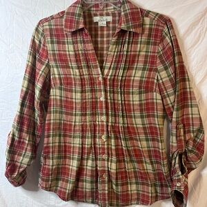 Bob Timberlake Plaid Button Up Top Red Green Cream Size Medium